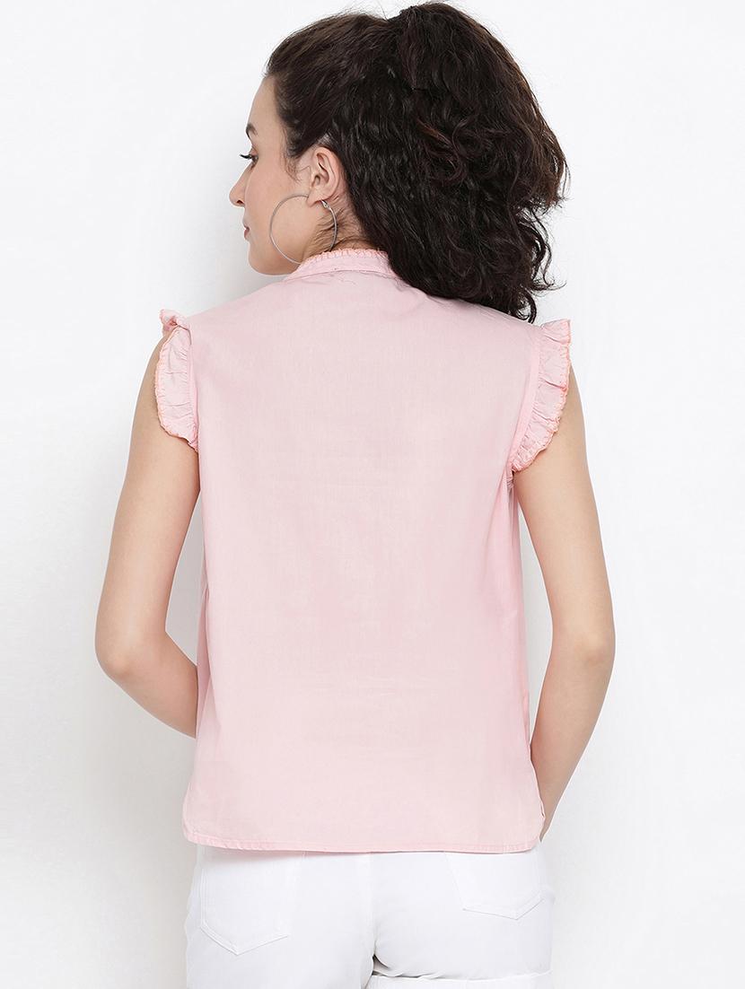 tie knot ruffle trim embroidered top - 16406978 - Zoom Image - 3