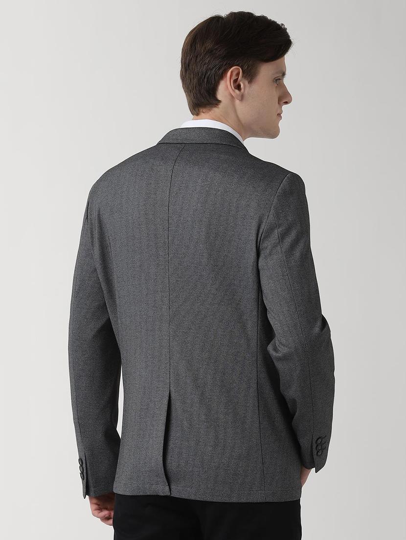 grey solid single breasted formal blazer - 16409180 - Zoom Image - 3