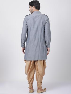 grey solid dhoti kurta set - 16416546 - Standard Image - 3