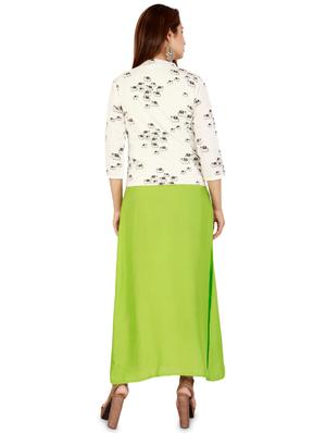 solid a-line kurta with printed jacket - 16416742 - Standard Image - 3
