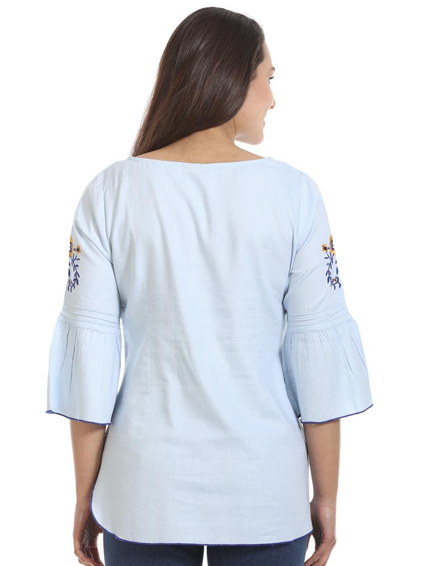 bell sleeved floral embroidered top - 16417508 - Zoom Image - 3