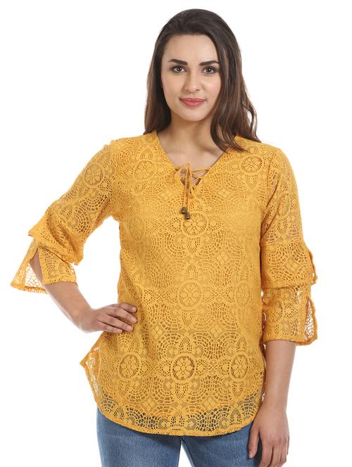 tie up neck floral laced top - 16417509 - Standard Image - 1