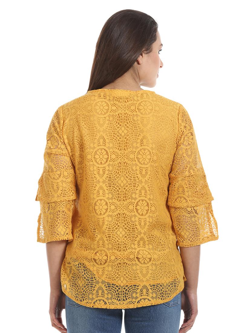 tie up neck floral laced top - 16417509 - Zoom Image - 3
