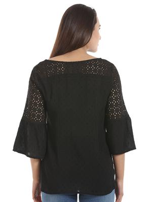 bell sleeved schiffli detail dobby top - 16417512 - Standard Image - 3