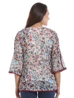tassel tie up lace detail floral top - 16417515 - Standard Image - 3