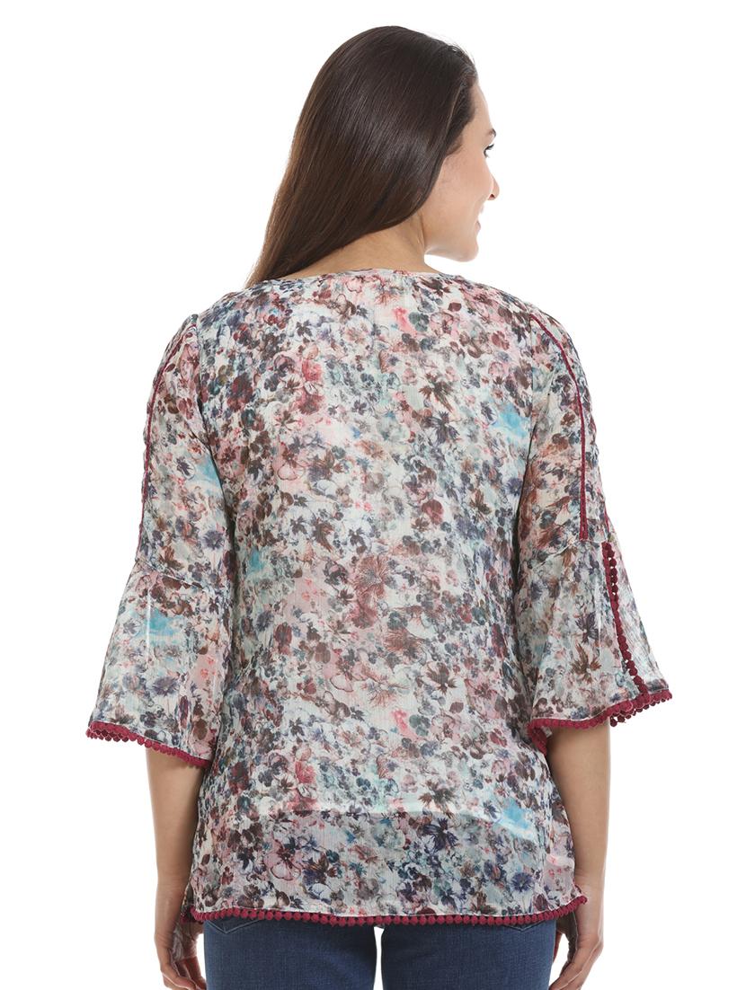 tassel tie up lace detail floral top - 16417515 - Zoom Image - 3