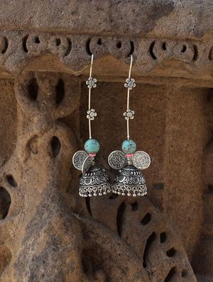 silver brass jhumka earring - 16417623 - Standard Image - 3
