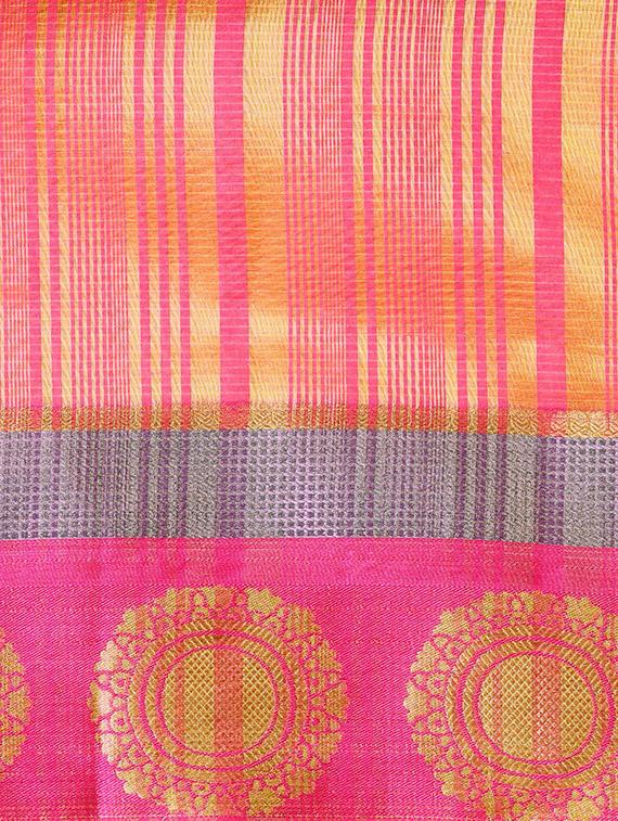 solid bordered saree with blouse - 16420299 - Zoom Image - 3