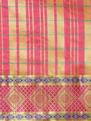 checkered printed saree with blouse - 16420302 - Standard Image - 3