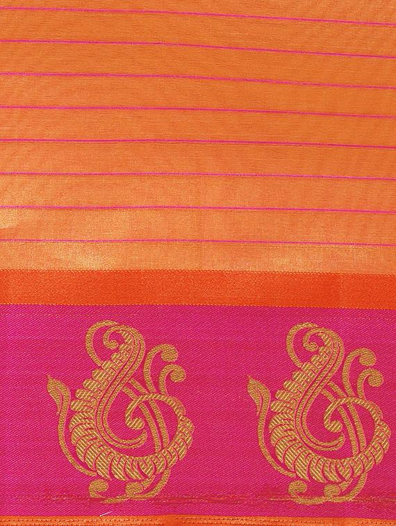 striped bordered saree with blouse - 16420303 - Zoom Image - 3