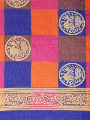checkered printed saree with blouse - 16420308 - Standard Image - 3