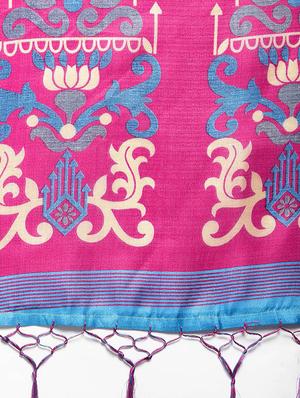 printed contrast saree with blouse - 16420315 - Standard Image - 3