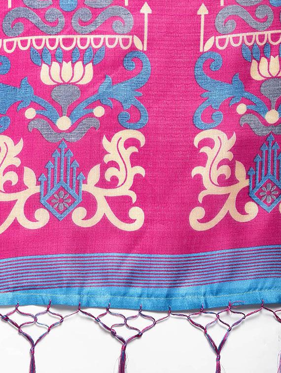 printed contrast saree with blouse - 16420315 - Zoom Image - 3