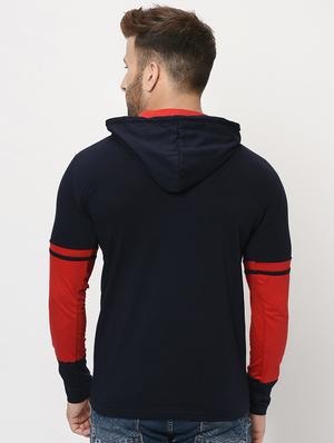 navy blue color block hooded t-shirt - 16420721 - Standard Image - 3