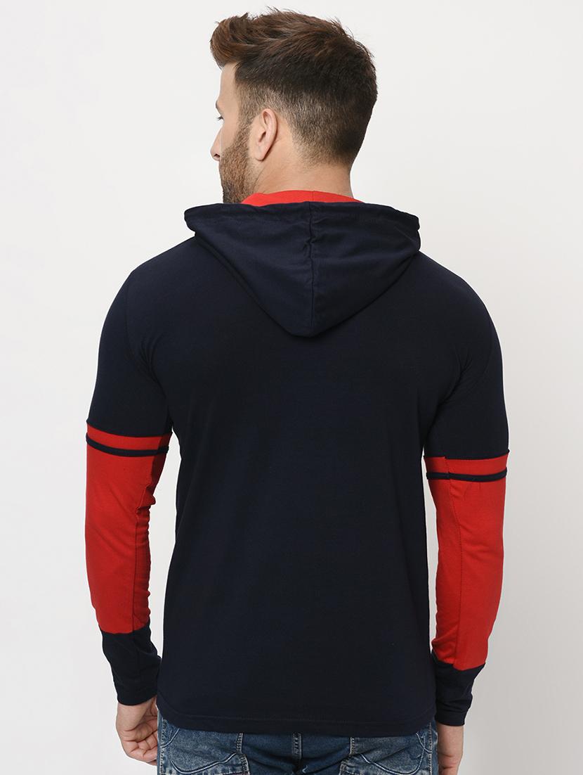 navy blue color block hooded t-shirt - 16420721 - Zoom Image - 3