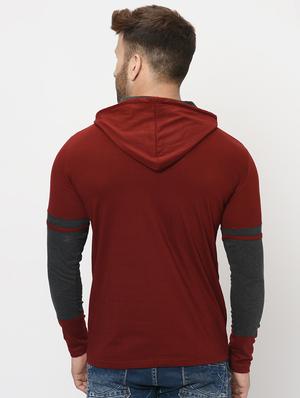 maroon color block hooded t-shirt - 16420724 - Standard Image - 3