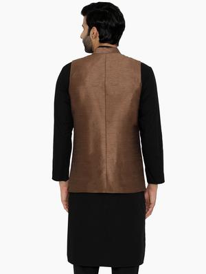 gold silk blend nehru jacket - 16421320 - Standard Image - 3