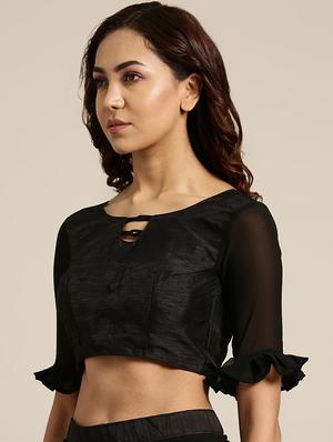 ruffled plain saree with blouse - 16421867 - Standard Image - 3