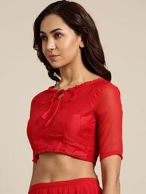 solid ruffle saree with blouse - 16421897 - Standard Image - 3