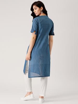 striped printed straight kurta - 16421982 - Standard Image - 3