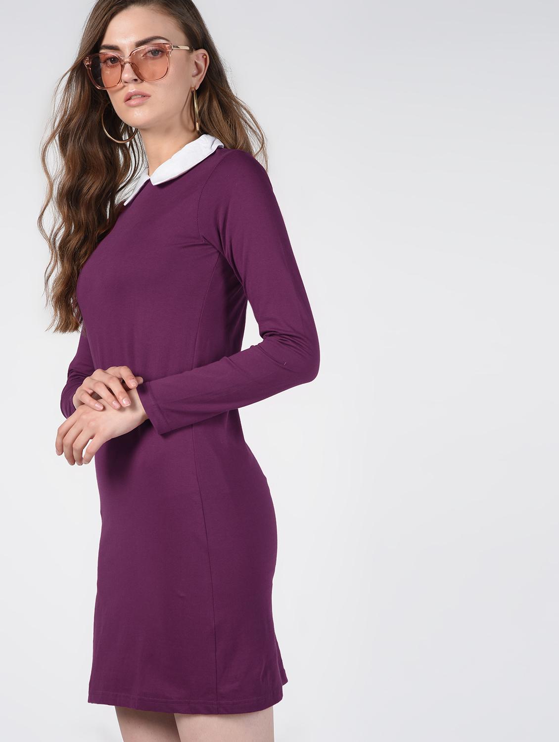 contrast collar solid sheath dress - 16422338 - Zoom Image - 3