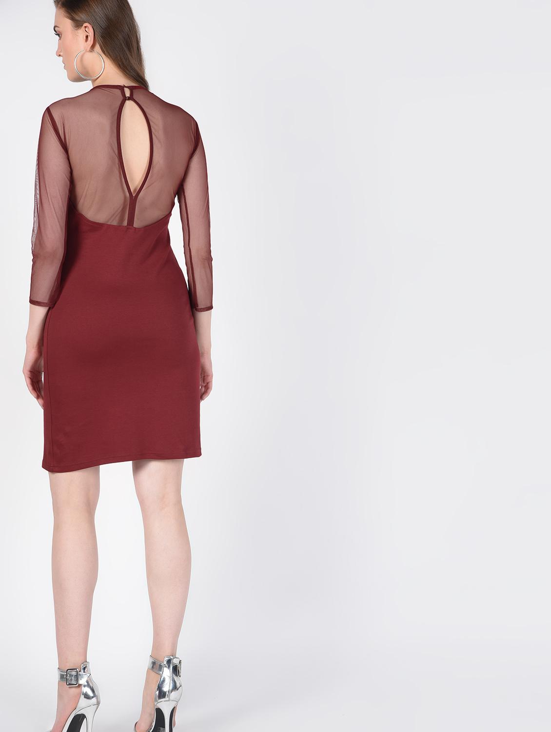 key hole back sheered pencil dress - 16422347 - Zoom Image - 3