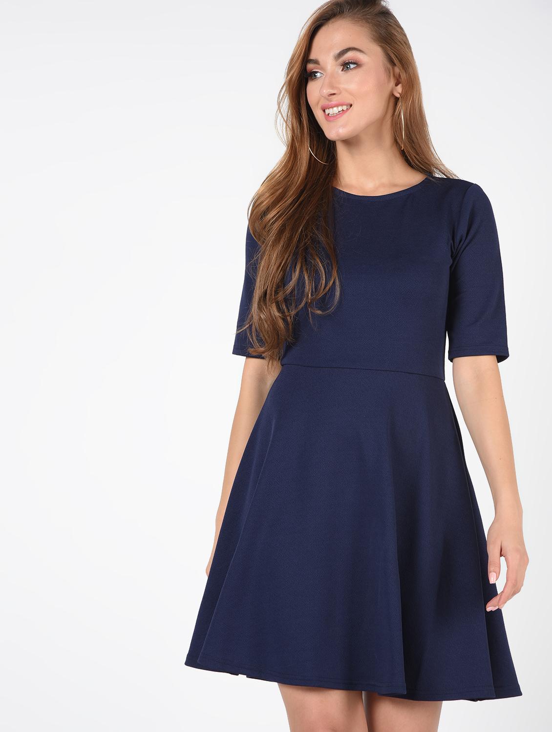 cut out back solid skater dress - 16422354 - Zoom Image - 3