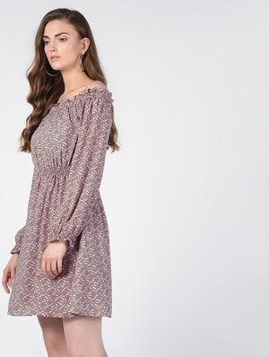 off shoulder smocked floral A-line dress - 16422404 - Standard Image - 3