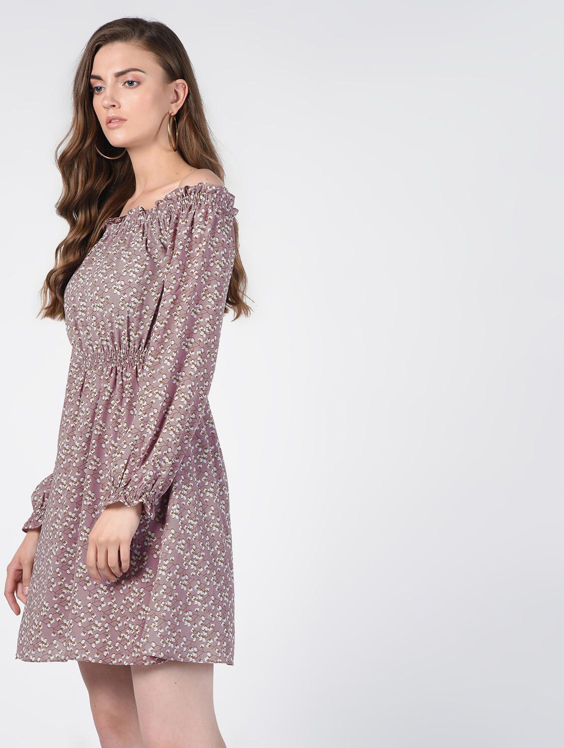 off shoulder smocked floral A-line dress - 16422404 - Zoom Image - 3