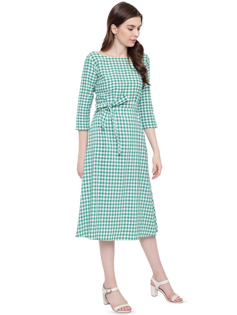 tie front checkered a-line dress - 16423968 - Zoom Image - 3