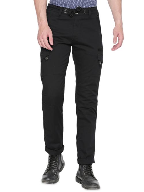 black cotton cargos casual trousers - 16425034 - Standard Image - 1