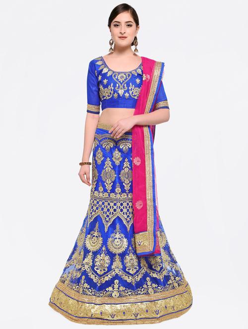 Embroidered contrast lehenga - 16428605 - Standard Image - 1