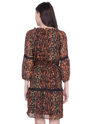 lace inserted animal printed a-line dress - 16430473 - Standard Image - 3