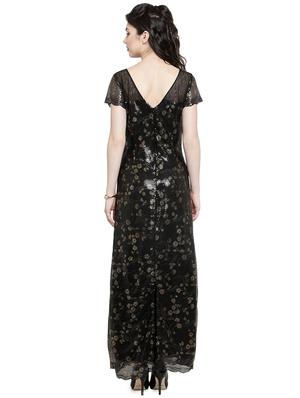 v-neck floral metallic a-line dress - 16430951 - Standard Image - 3
