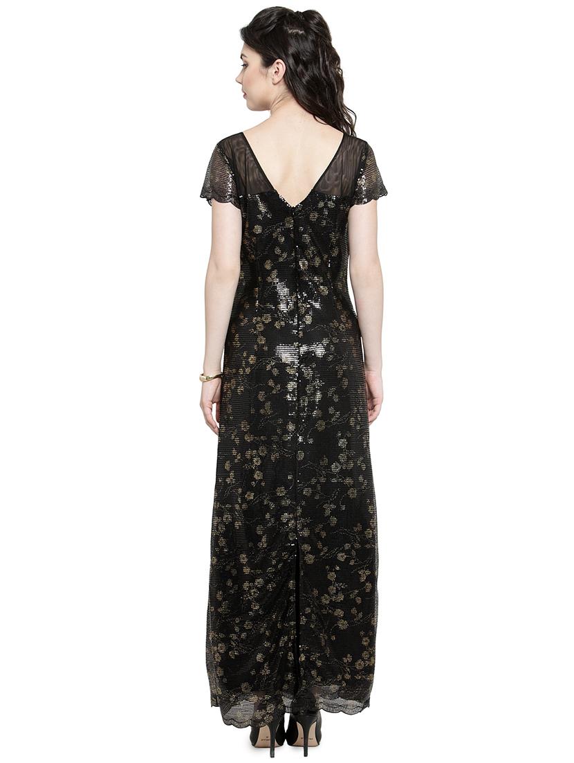 v-neck floral metallic a-line dress - 16430951 - Zoom Image - 3