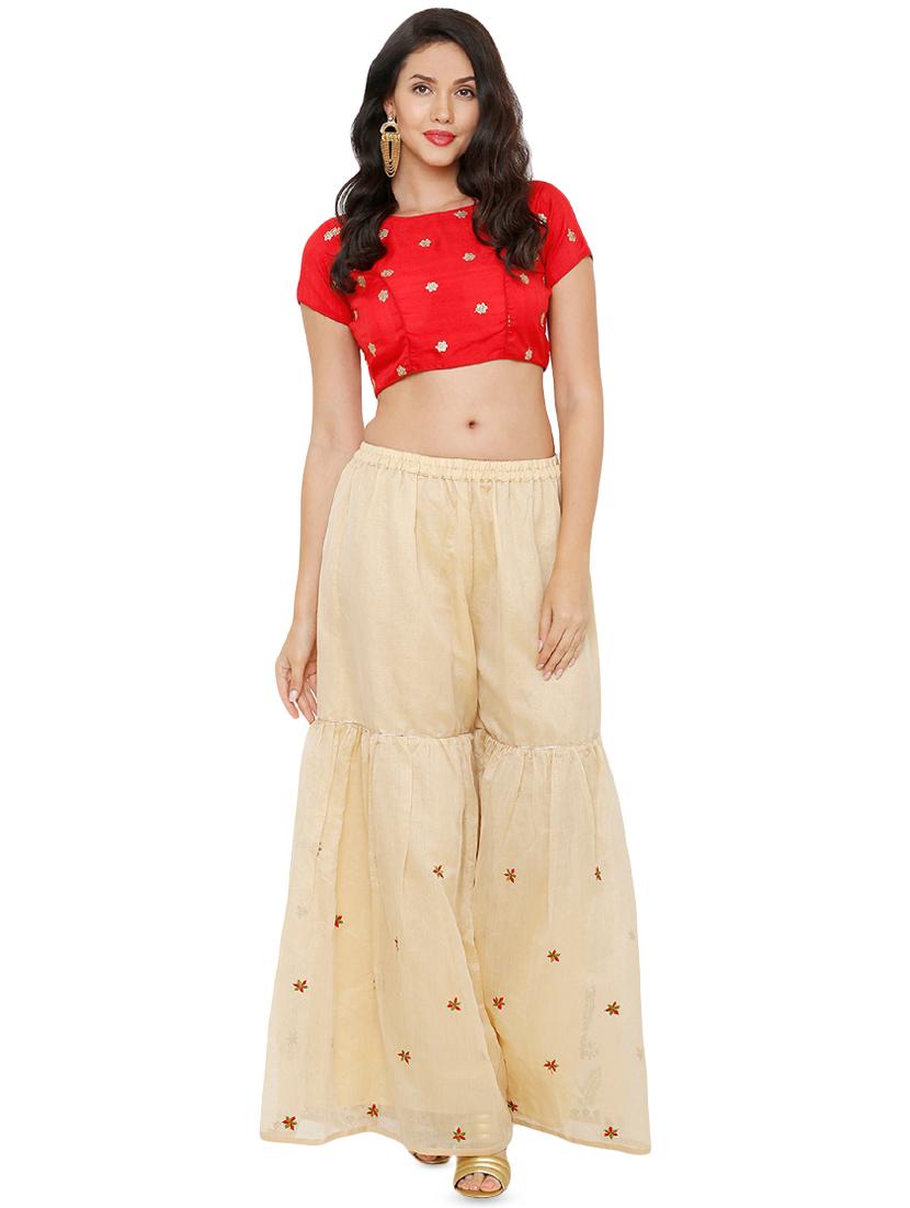 red cotton blend embroidered blouse - 16431006 - Zoom Image - 3