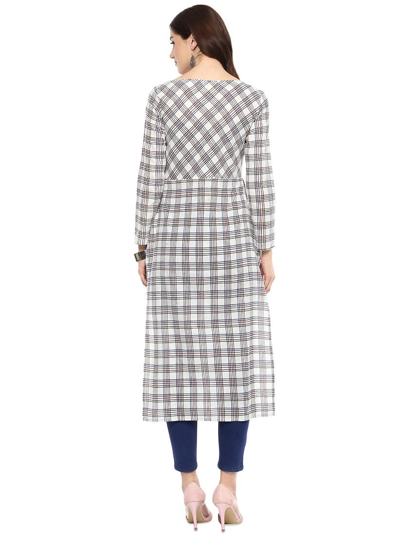 checkered printed straight kurta - 16431704 - Zoom Image - 3