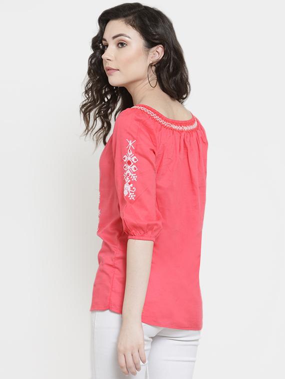 tie knot smocked embroidered top - 16431726 - Zoom Image - 3