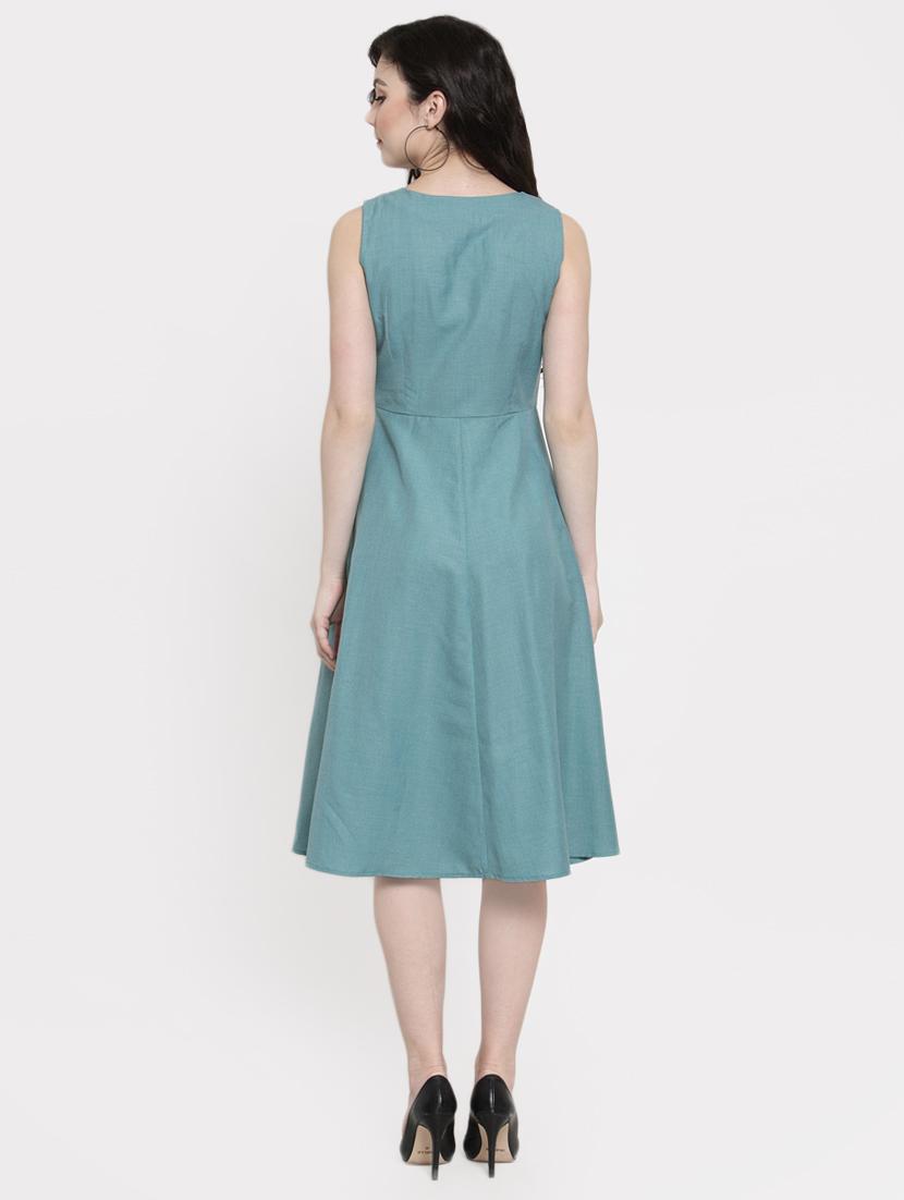 overlap neck button detail a-line dress - 16431835 - Zoom Image - 3