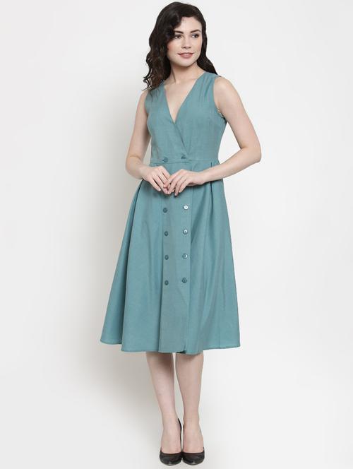 overlap neck button up a-line dress - 16431926 - Standard Image - 1