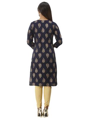 gold foil printed straight kurta - 16432347 - Standard Image - 3