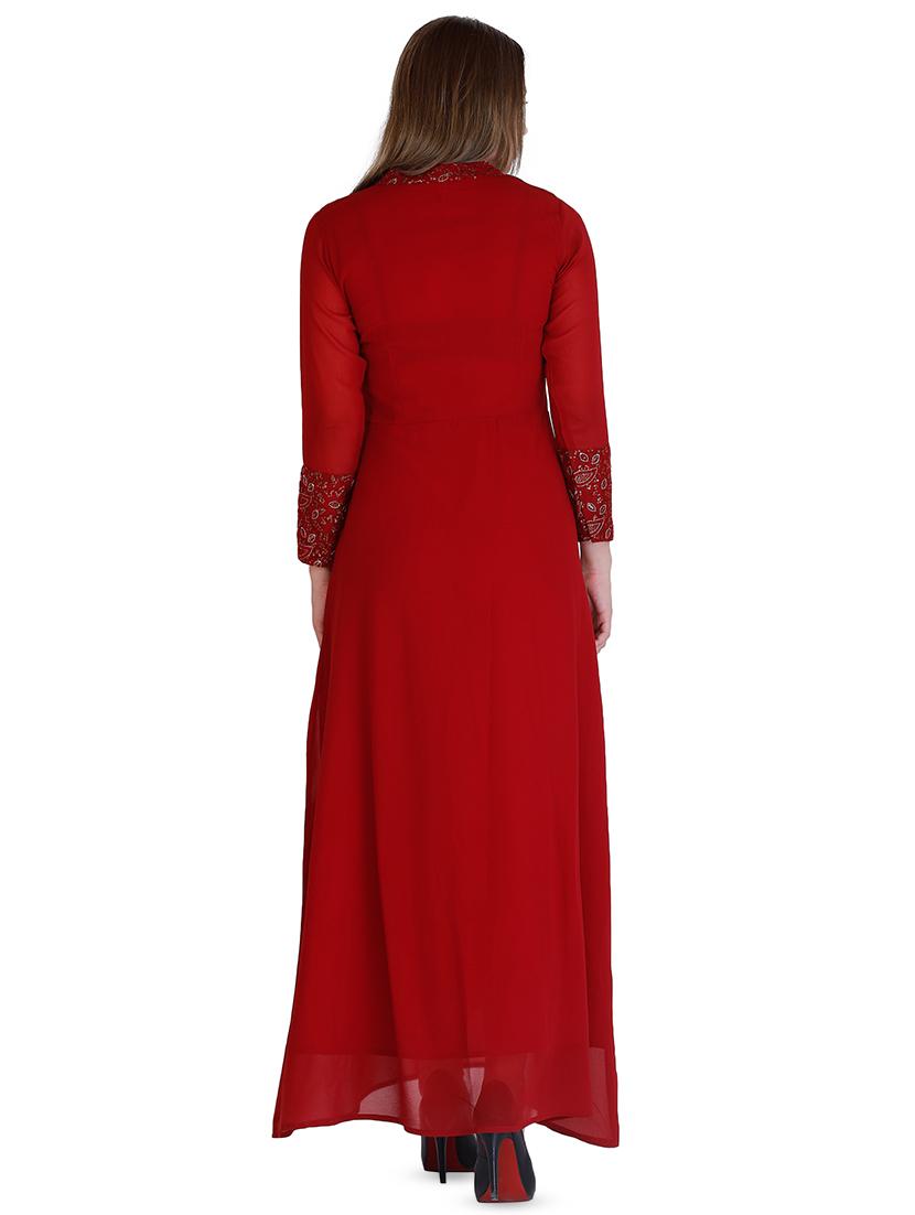 mandarin neck long sleeved solid maxi dress - 16433464 - Zoom Image - 3