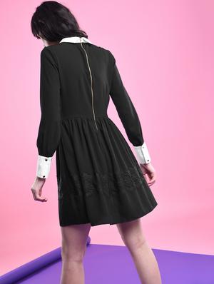lace detail gathered flare dress - 16433506 - Standard Image - 3