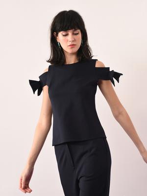 cold shoulder bow patch top - 16433514 - Standard Image - 3