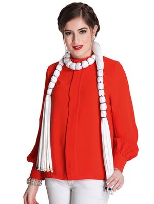 white cotton blend long necklace - 16434526 - Standard Image - 3