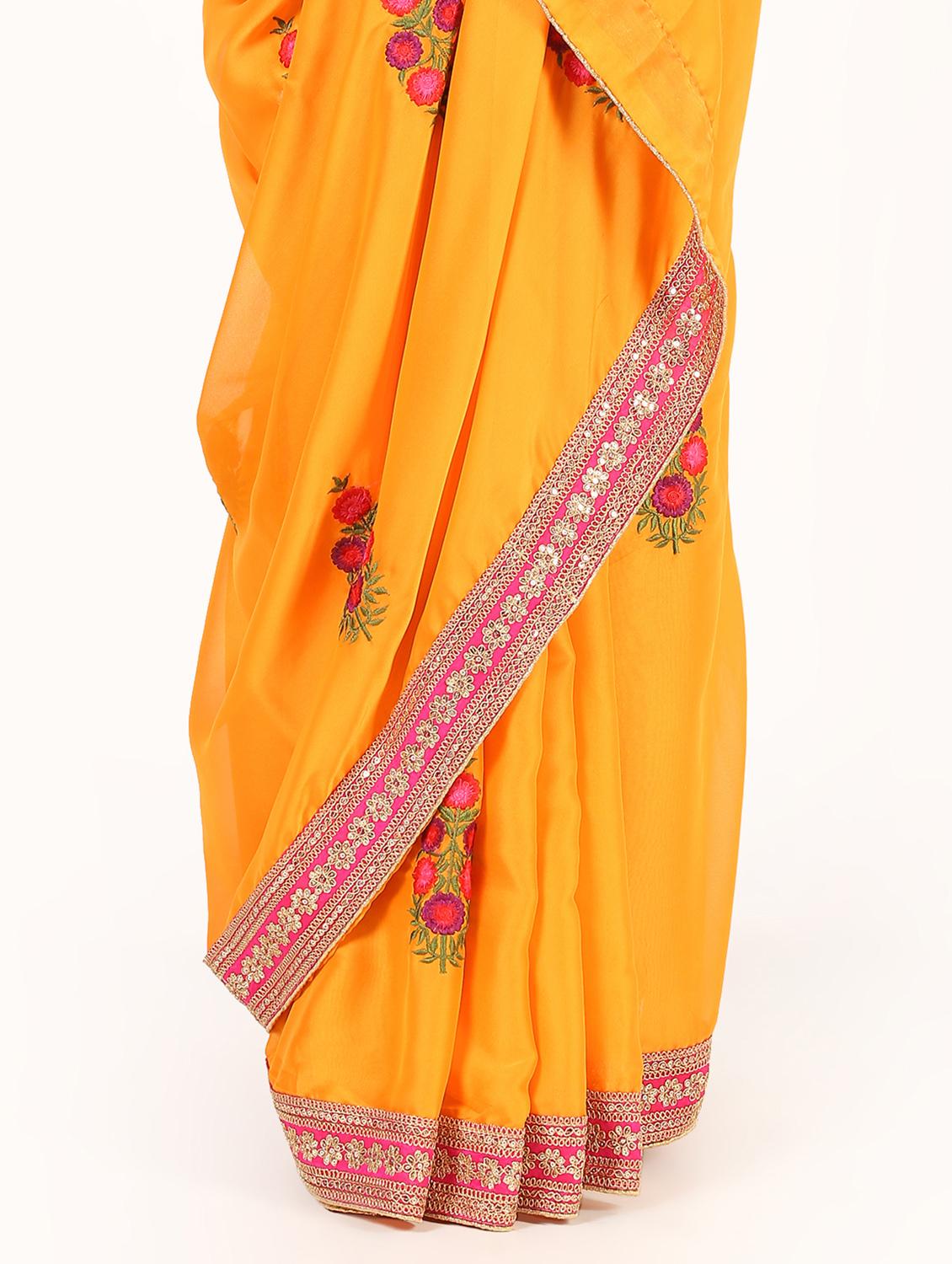 bordered embroidered saree with blouse - 16435256 - Zoom Image - 3