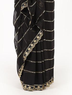 striped embroidered saree with blouse - 16435272 - Standard Image - 3