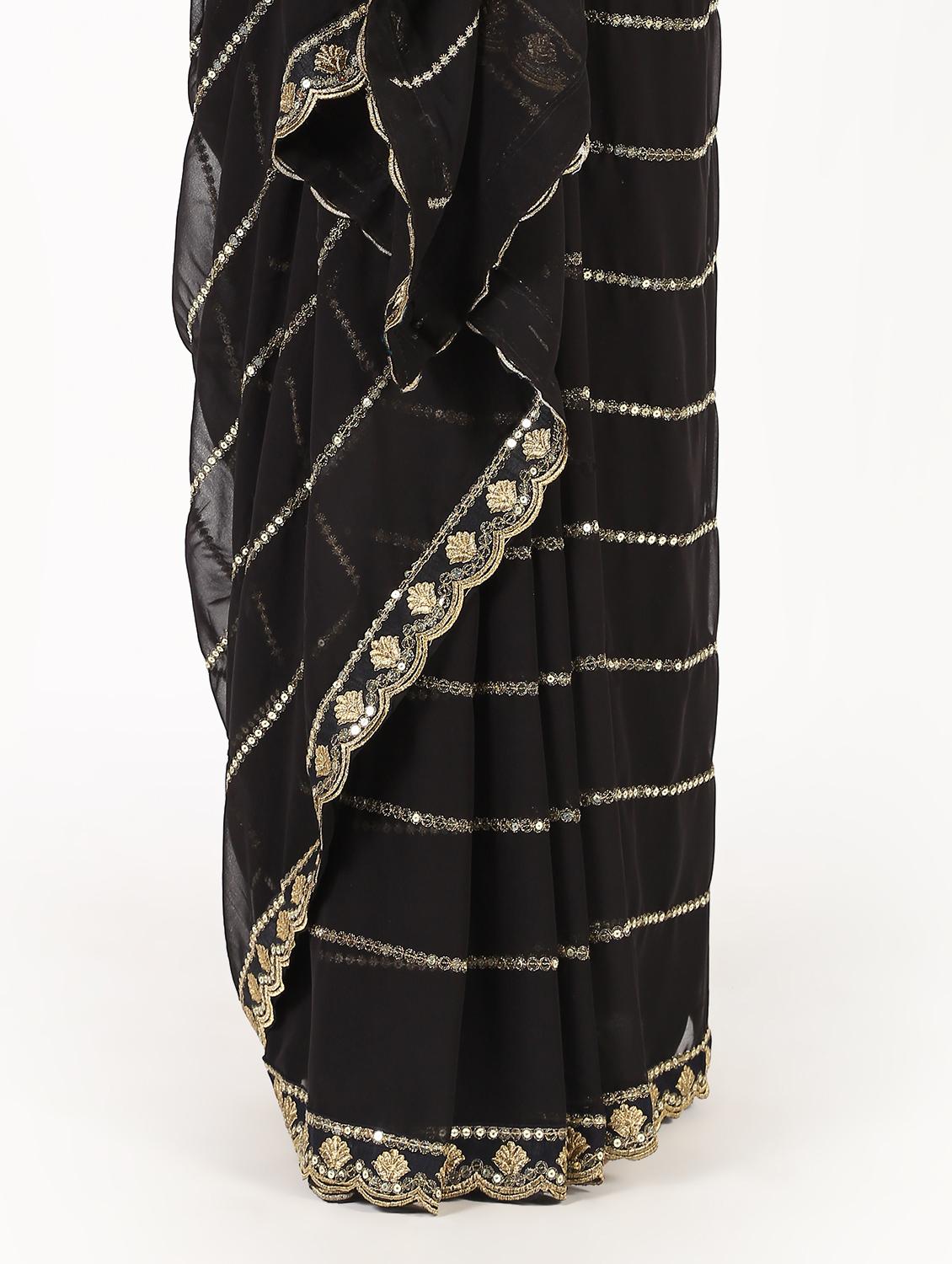 striped embroidered saree with blouse - 16435272 - Zoom Image - 3