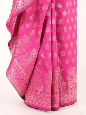 floral zari motif banarasi saree with blouse - 16435312 - Standard Image - 3