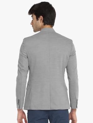 grey solid bandhgala casual blazer - 16436610 - Standard Image - 3